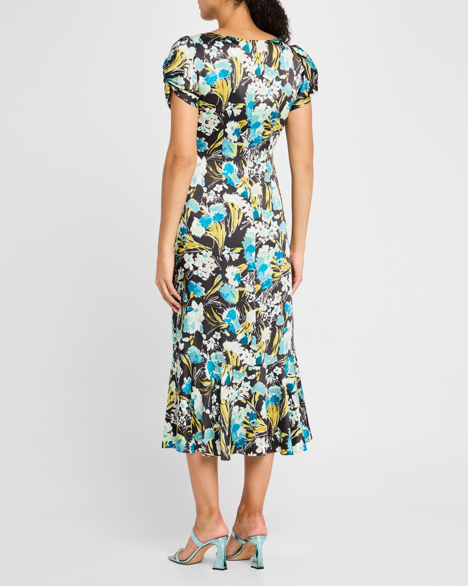 Walker Floral Puff-Sleeve Midi Dress Product Image