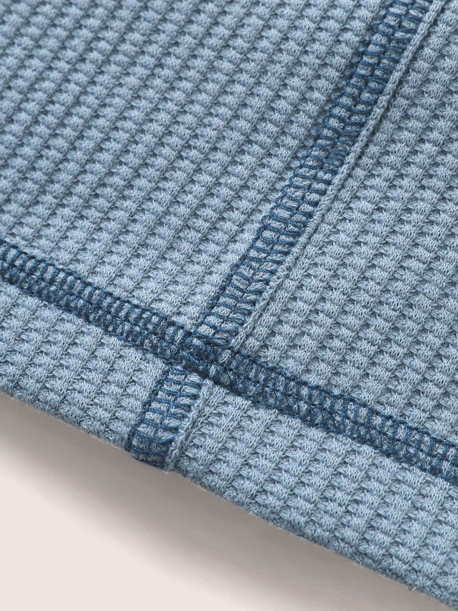 Waffle Knit Round Neck Button Up T-shirt Female Product Image