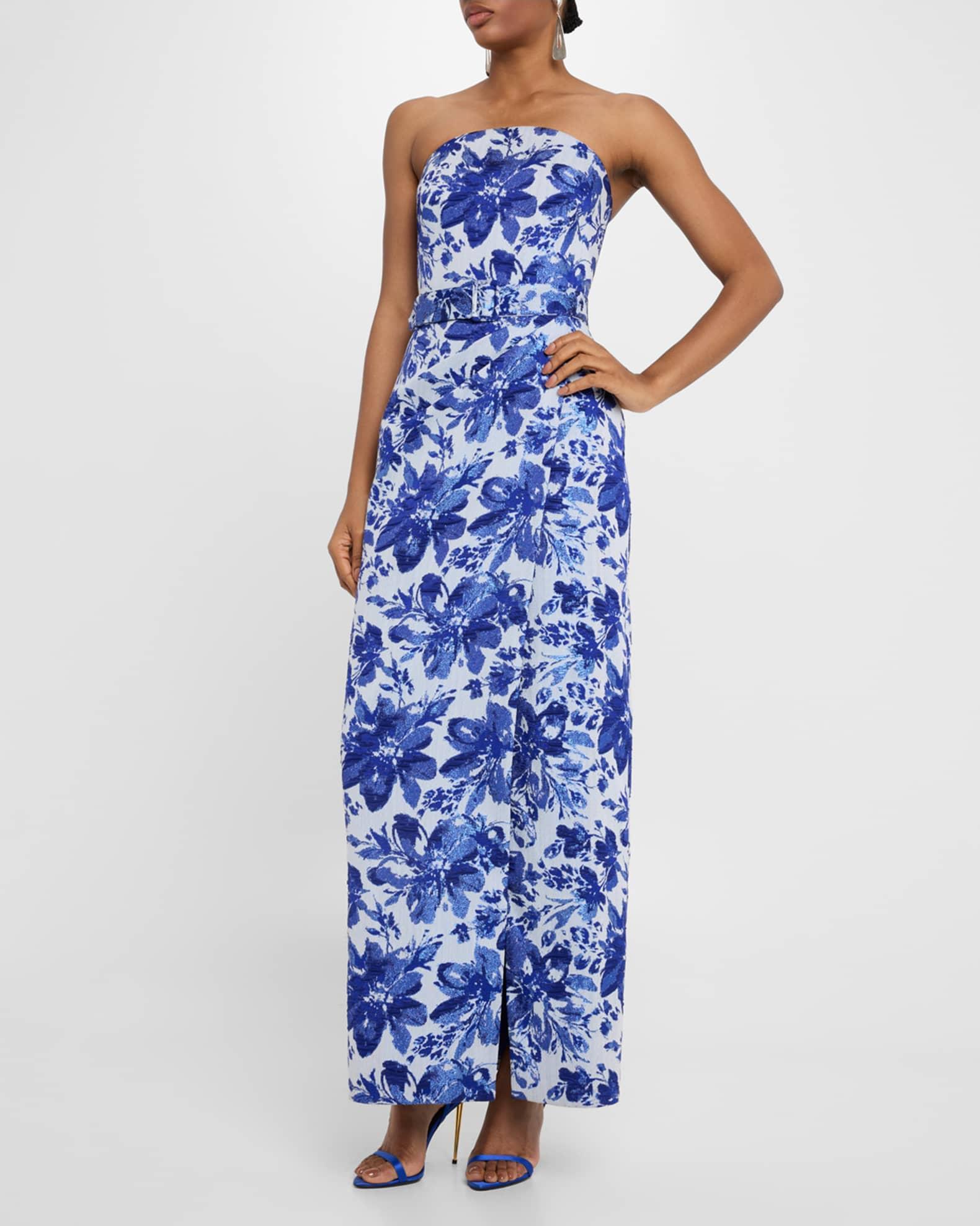 Strapless Metallic Floral Jacquard Column Gown Product Image