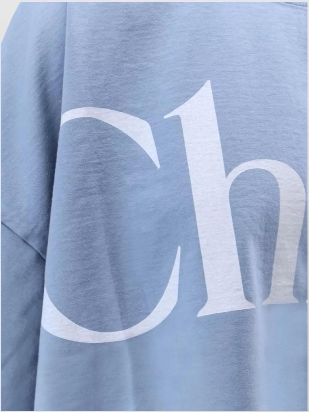 CHLOÉ Women Light Blue Jersey Cropped Logo T-shirt Product Image