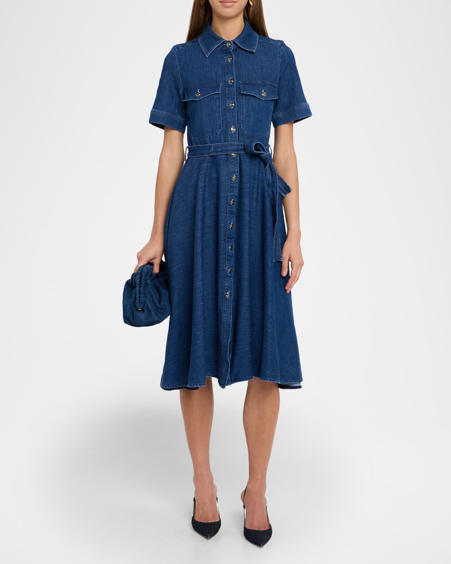 Tie-Waist Denim Midi Shirtdress Product Image