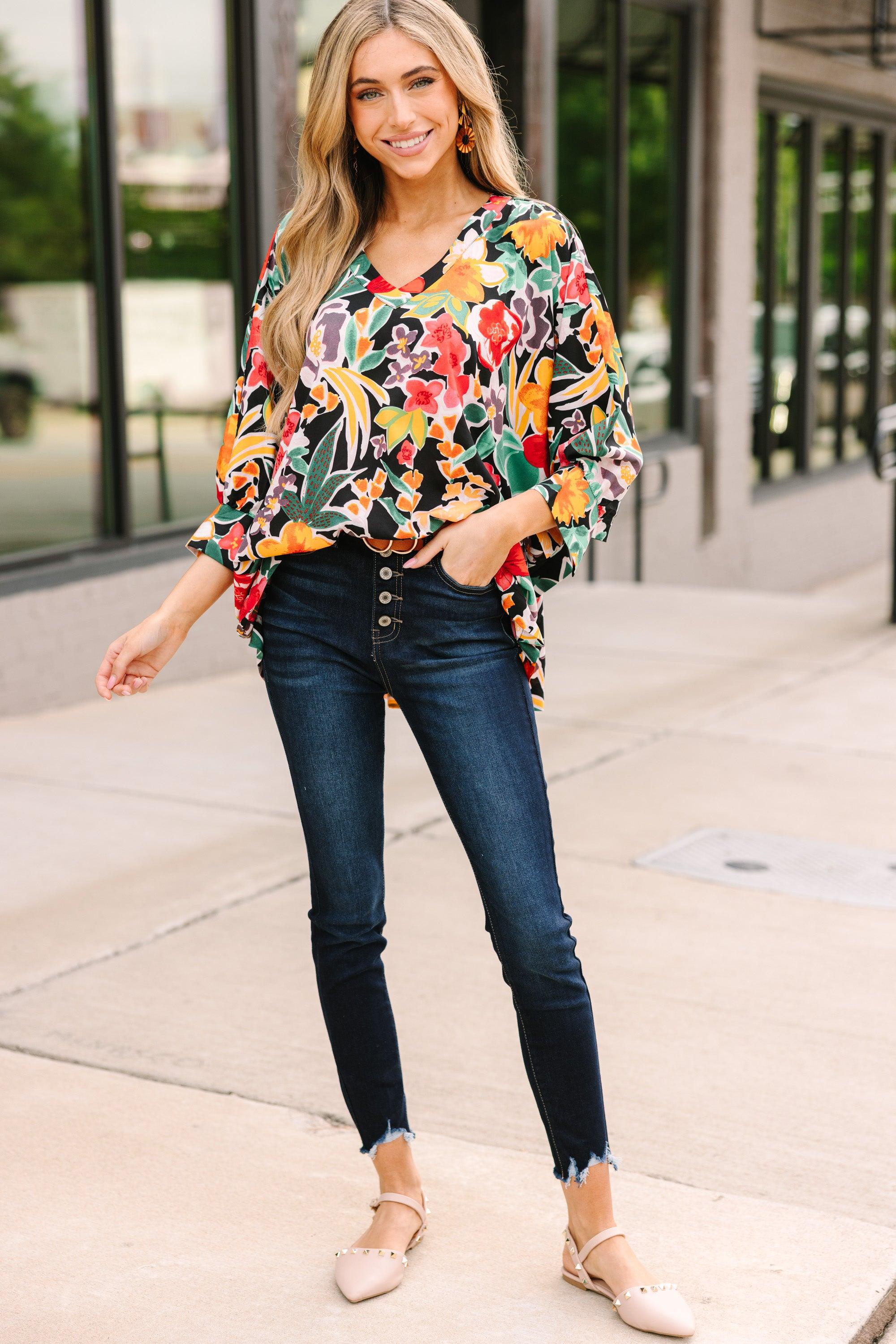 Now You Know Black Floral Top Female Product Image