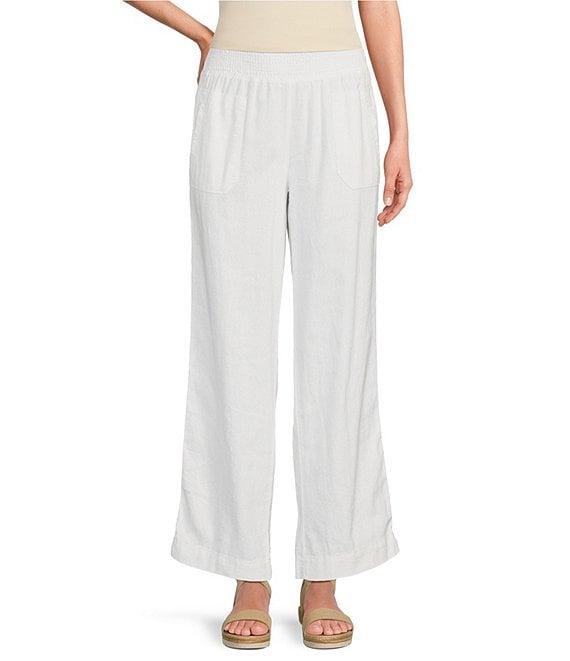 Westbound Smocked Waist Mid Rise Wide Leg Linen Pants Product Image