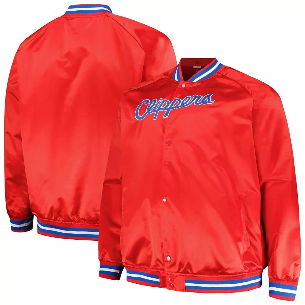 Men's Mitchell & Ness Red LA Clippers Hardwood Classics Throwback Wordmark Raglan Full-Snap Jacket,  Product Image
