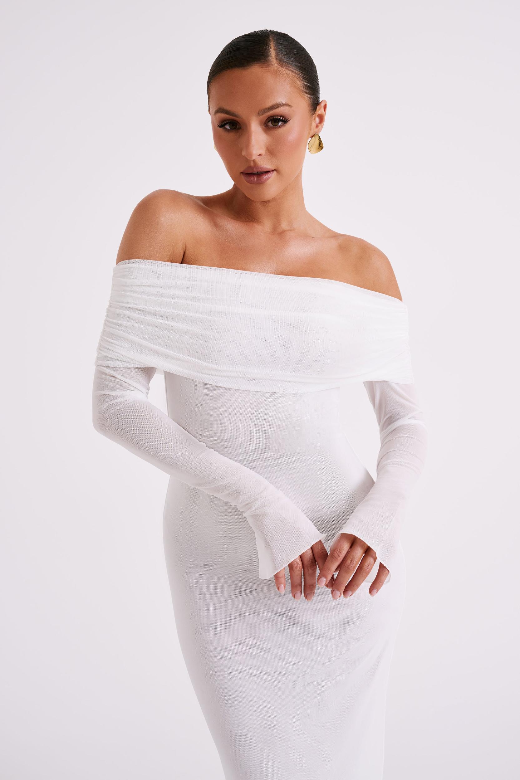 Josie Off Shoulder Mesh Maxi Dress - Ivory Product Image