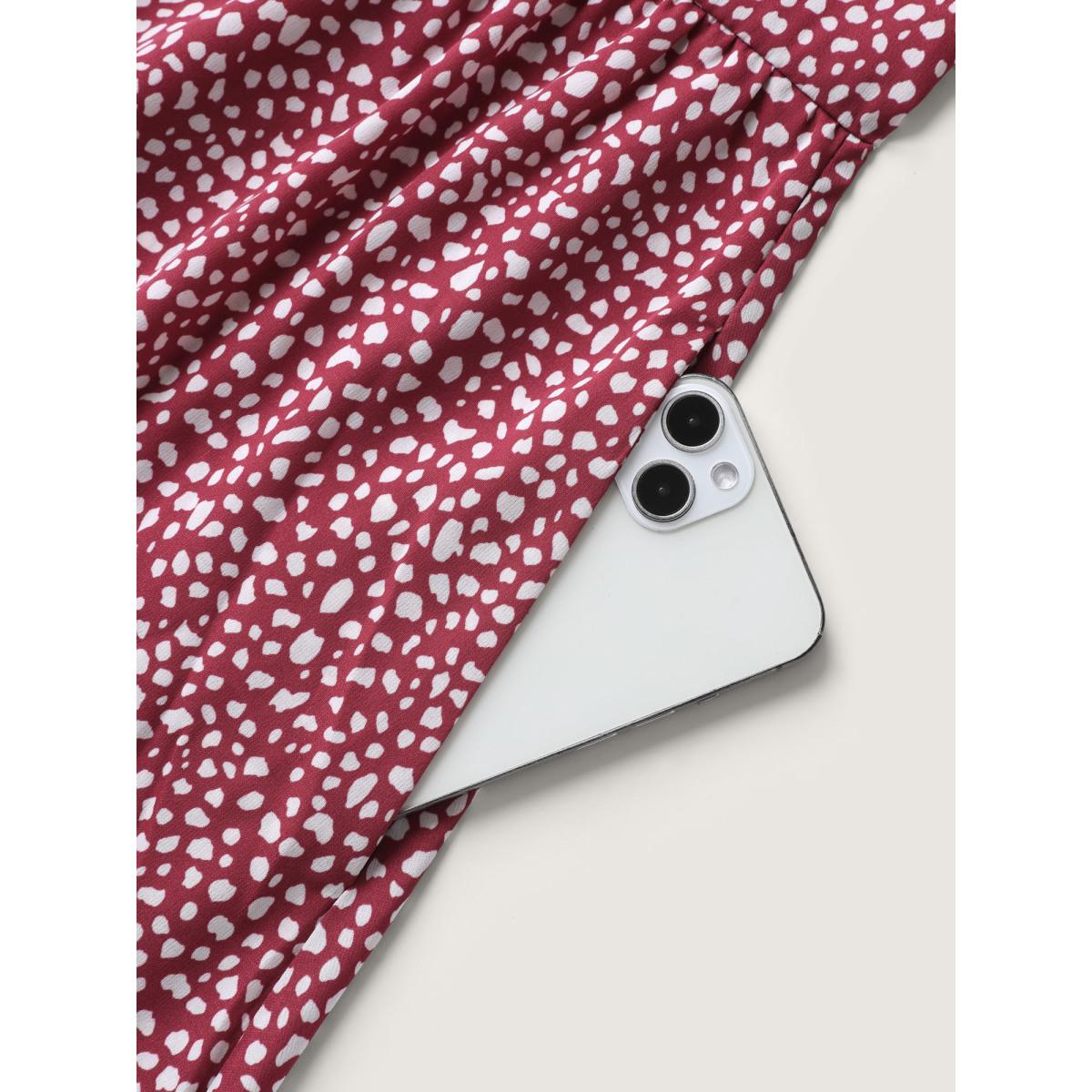 Plus Size Polka Dots Button Front Midi Dress Crimson Women Timeless Button V-neck Short sleeve Curvy BloomChic 26/4X Product Image