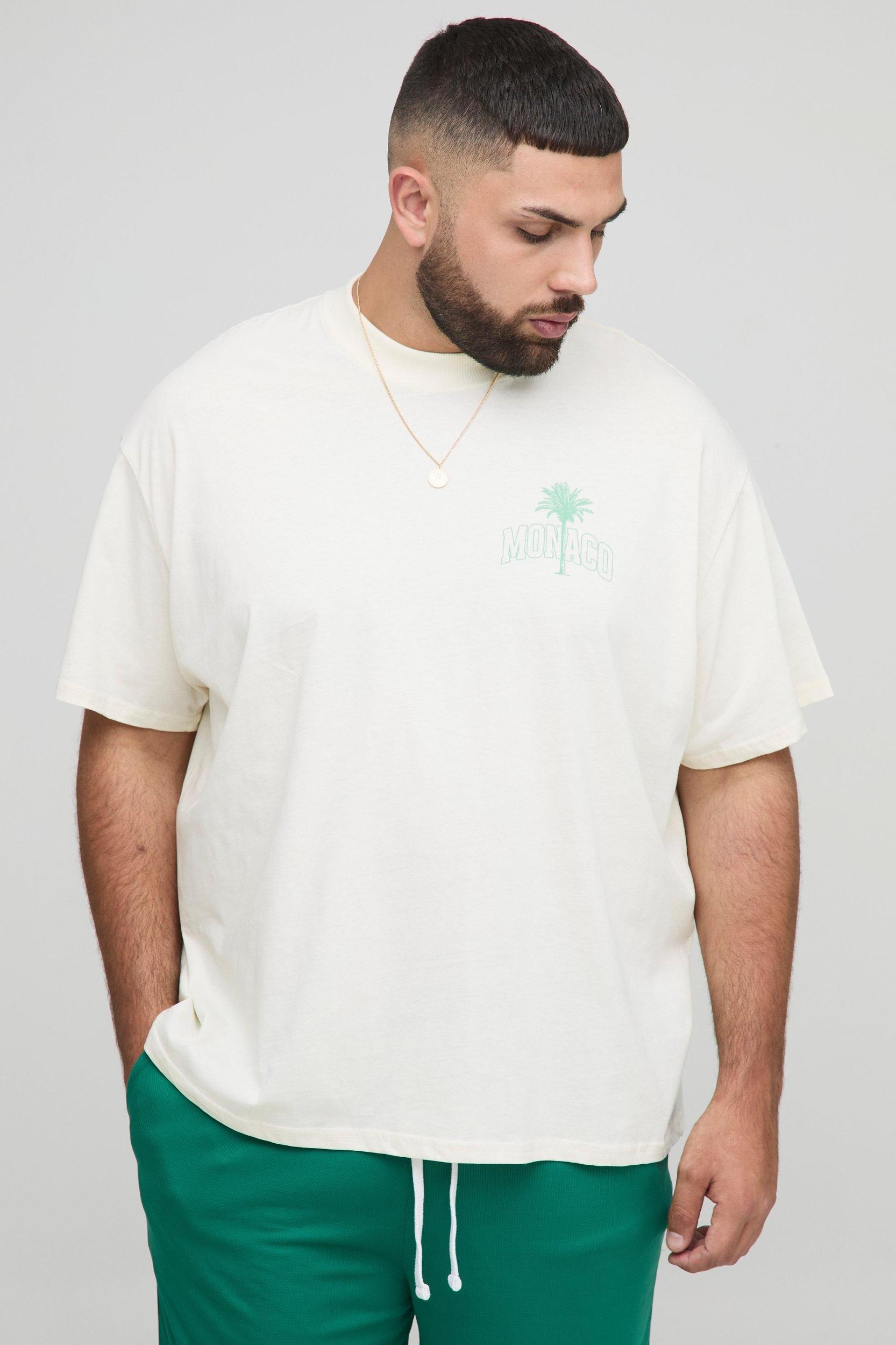 Plus Oversized Monaco French Riviera Palm Printed T-Shirt | boohooMAN USA Product Image
