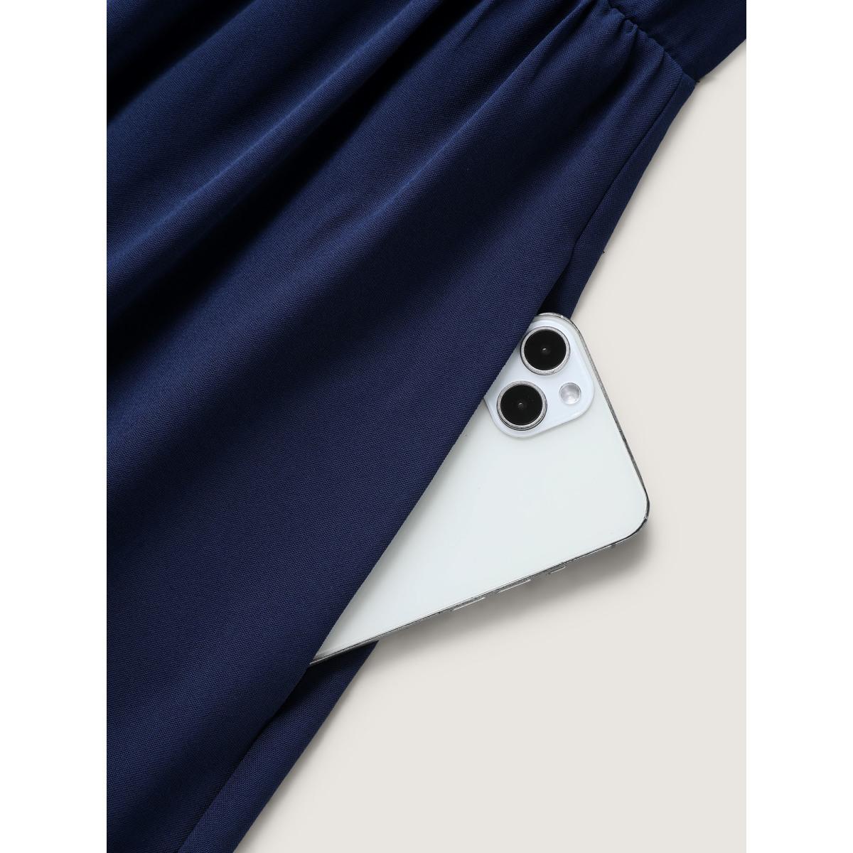 Plus Size Lace Contrast Notched Collar Midi Dress DarkBlue Women Notched collar Short sleeve Curvy BloomChic 28/5X Product Image