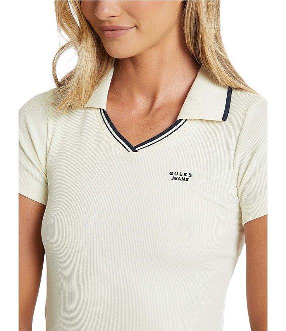 Guess Guess Jeans Slim Rib Embroidered Short Sleeve Knit Top Product Image