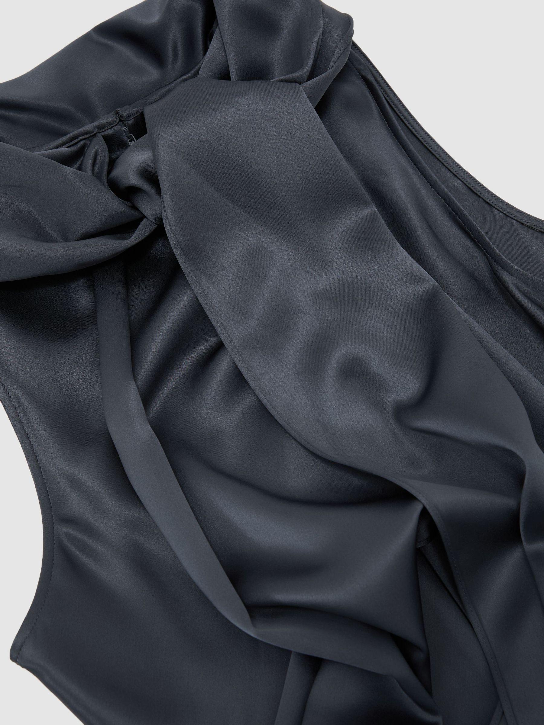 Petite Satin Cape Maxi Dress in Grey Product Image