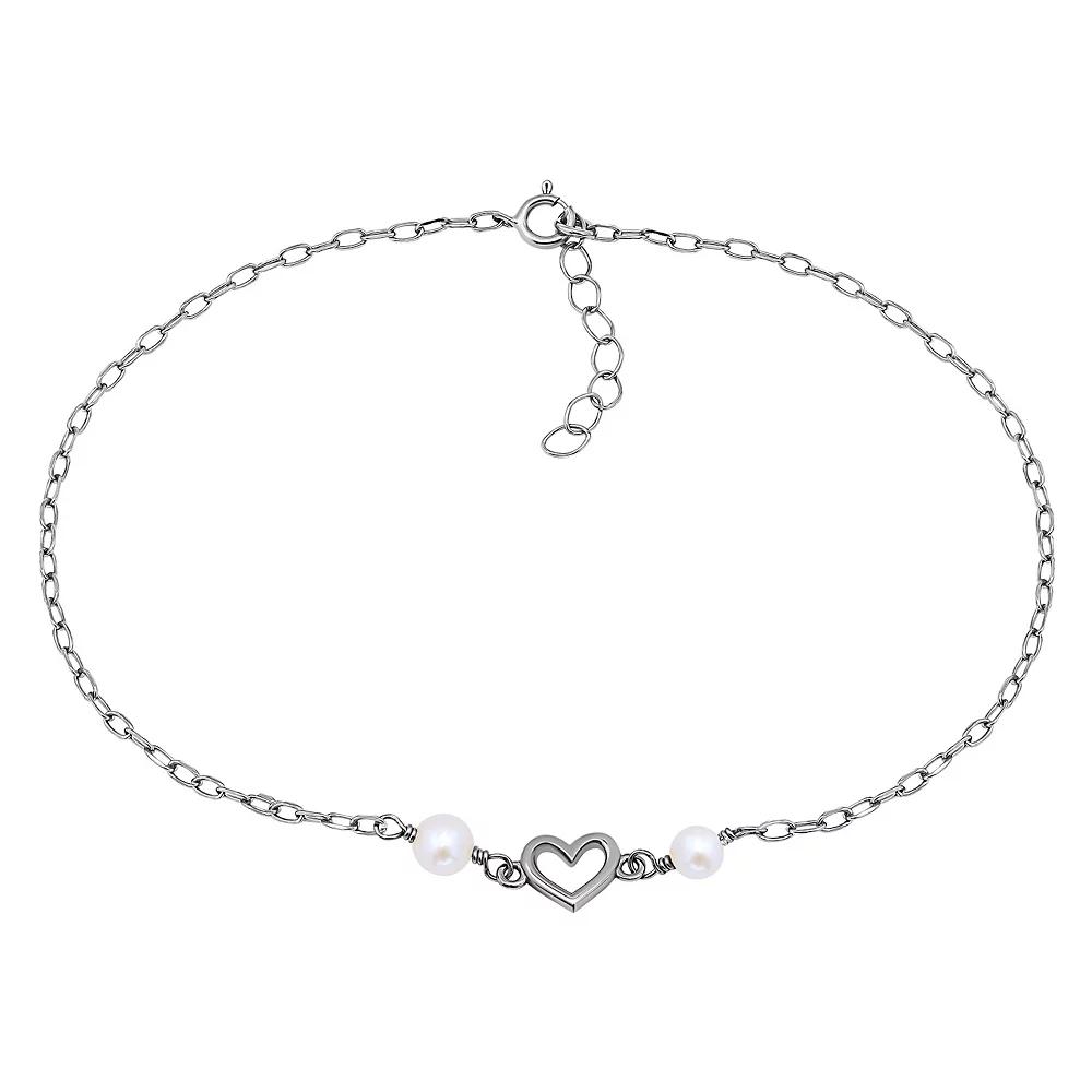 Aleure Precioso Sterling Silver Polished Heart Charm Anklet, Women's, Size: 10", Sterling Silver Blue Product Image