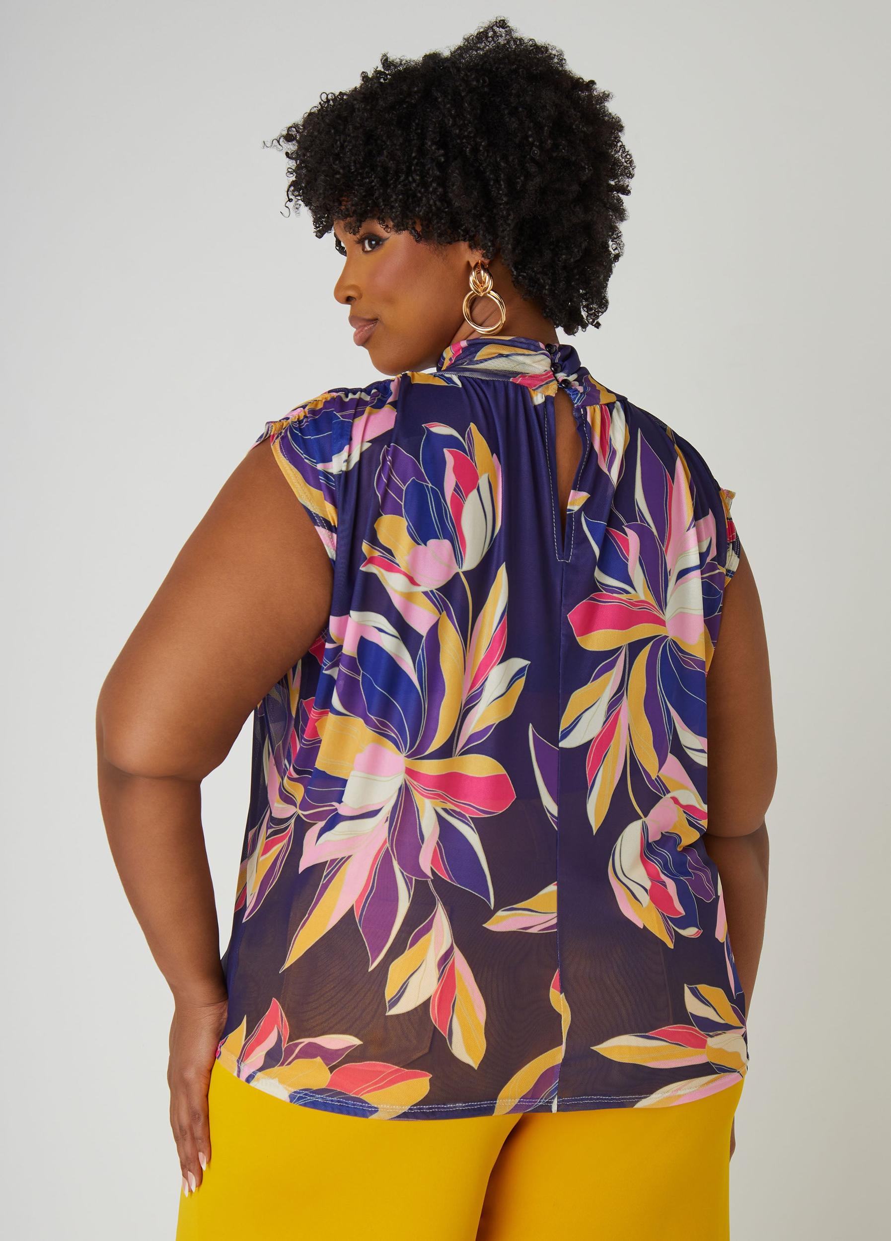 Printed Mesh Mock Neck Top Product Image