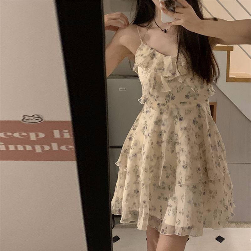 Spaghetti Strap Floral Mini A-Line Sundress Product Image