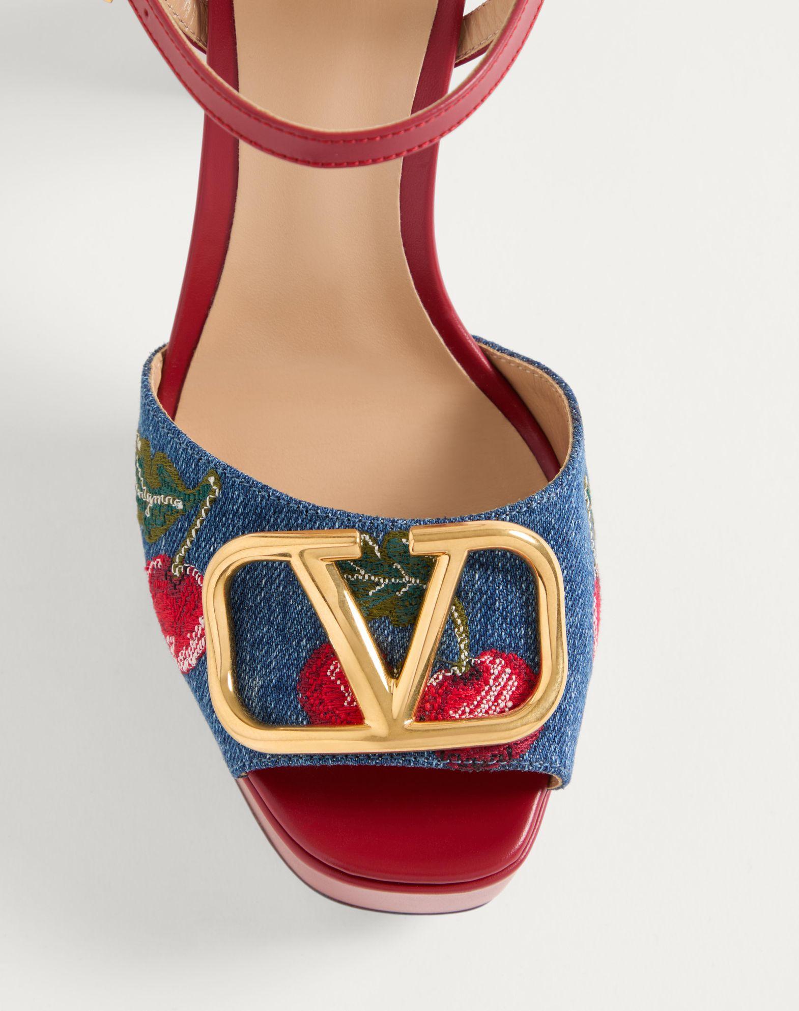 Vlogo Signature Platform Denim Sandal With Cherryfic Embroidery 115Mm Product Image