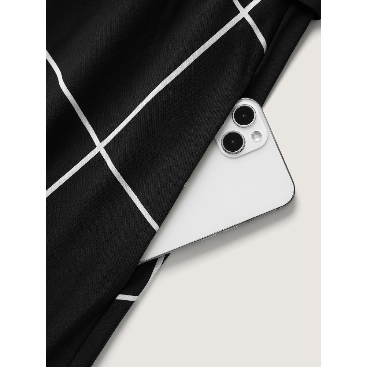 Plus Size Checkered Print Belted Pockets Midi Dress Black Women Office Belted Flat collar with V-notch Short sleeve Curvy BloomChic 14-16/1X Product Image