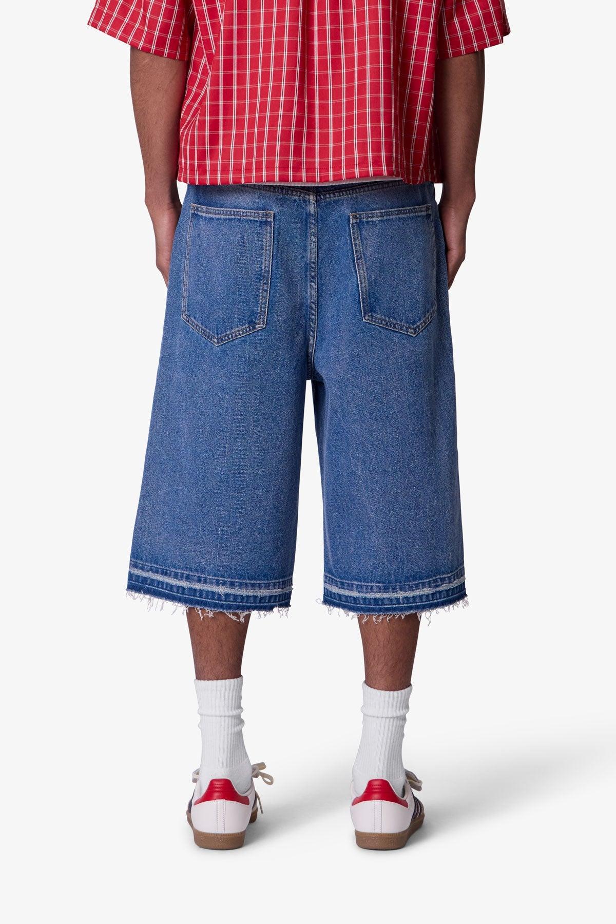 Ultra Baggy Raw Hem Denim Shorts - Washed Blue Product Image