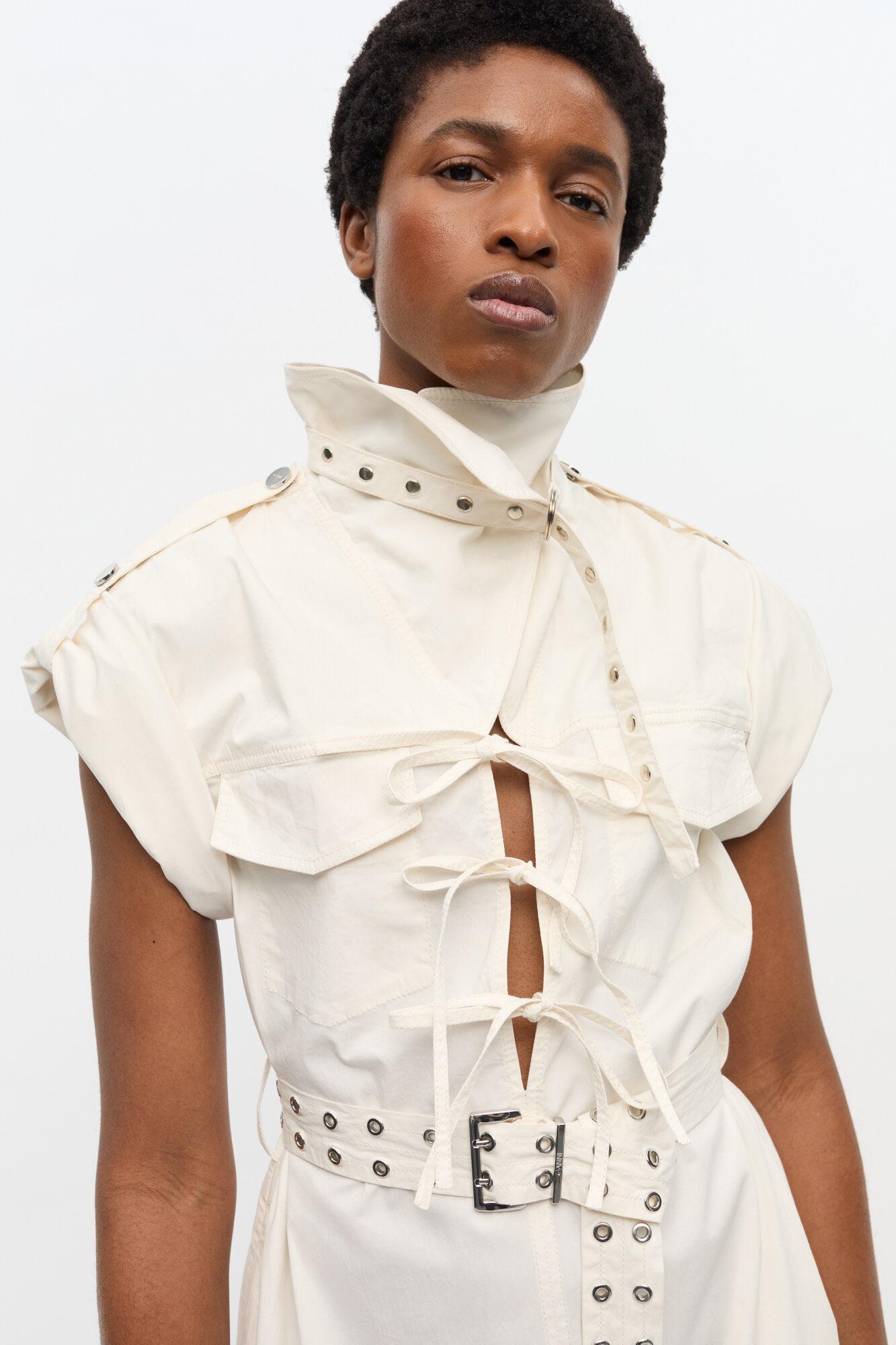 Ivory Stretch Cotton Mini Dress Product Image