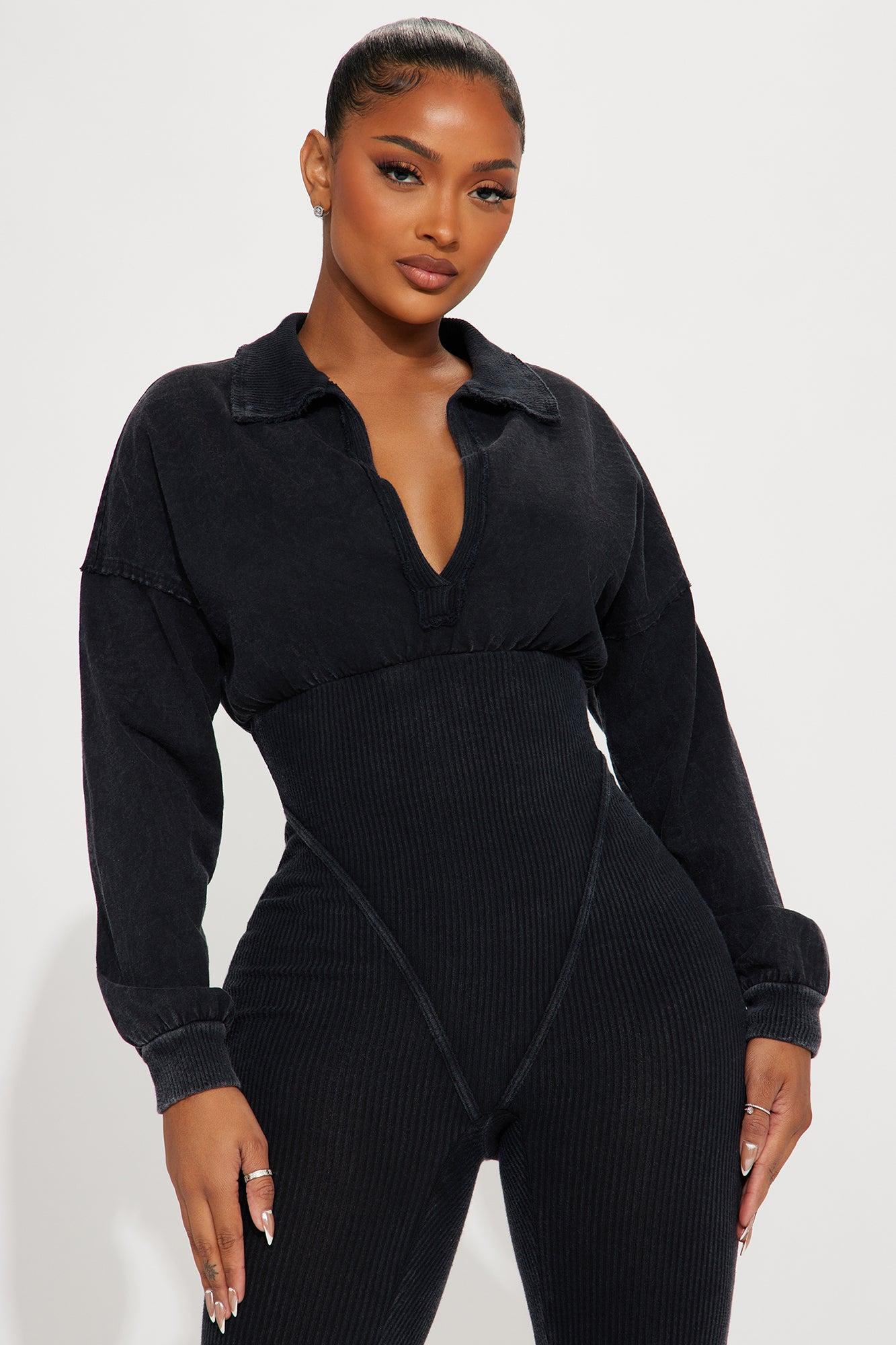 In Transit Ribbed Jumpsuit - Charcoal Product Image
