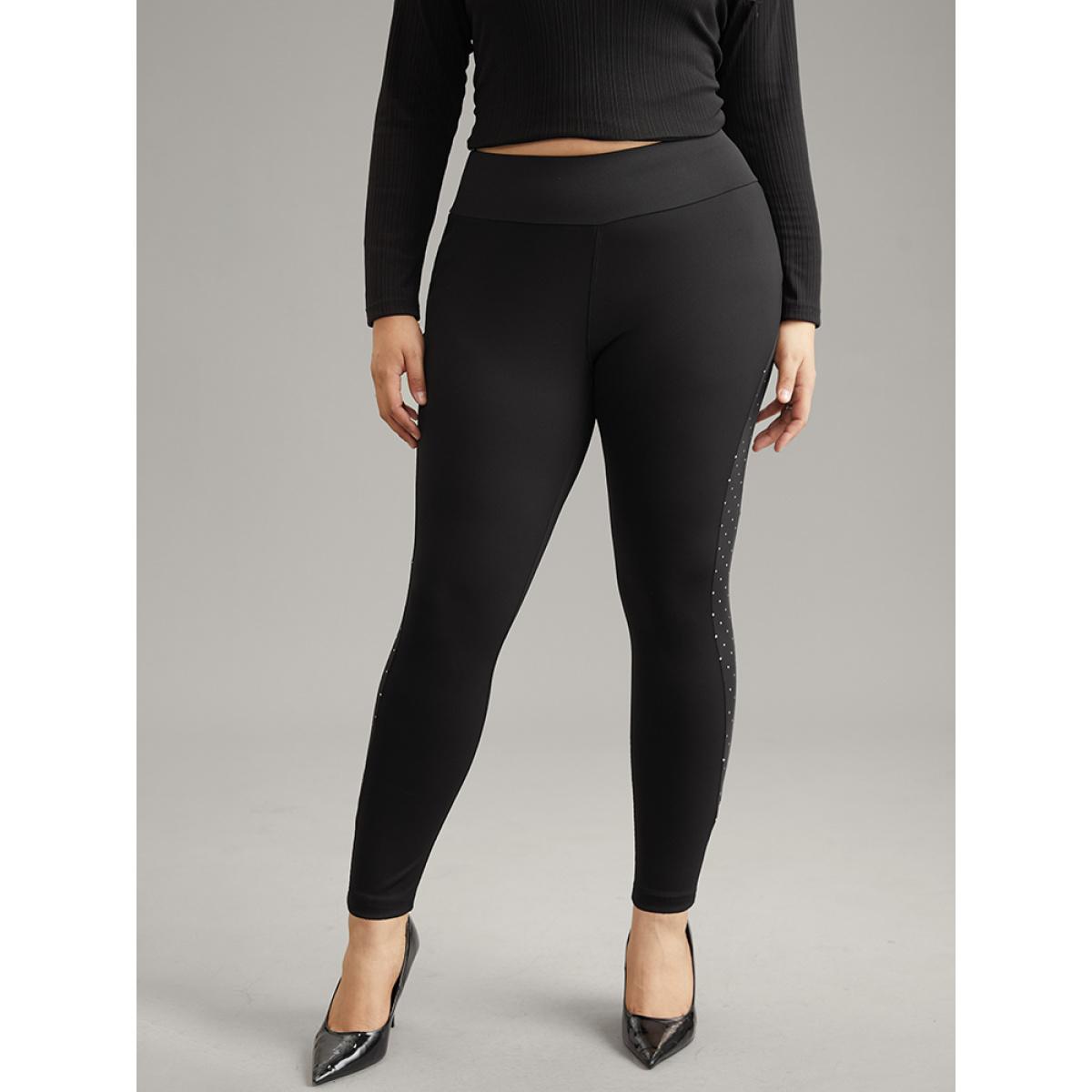 Plus Size Skinny Patchwork Side Elastic Waist Leggings Women Black Casual High stretch Skinny High Rise Dailywear Leggings BloomChic 12/L Product Image