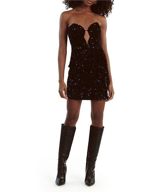 Bardot Sweetheart Neck Velvet Sequin Mini Dress Product Image