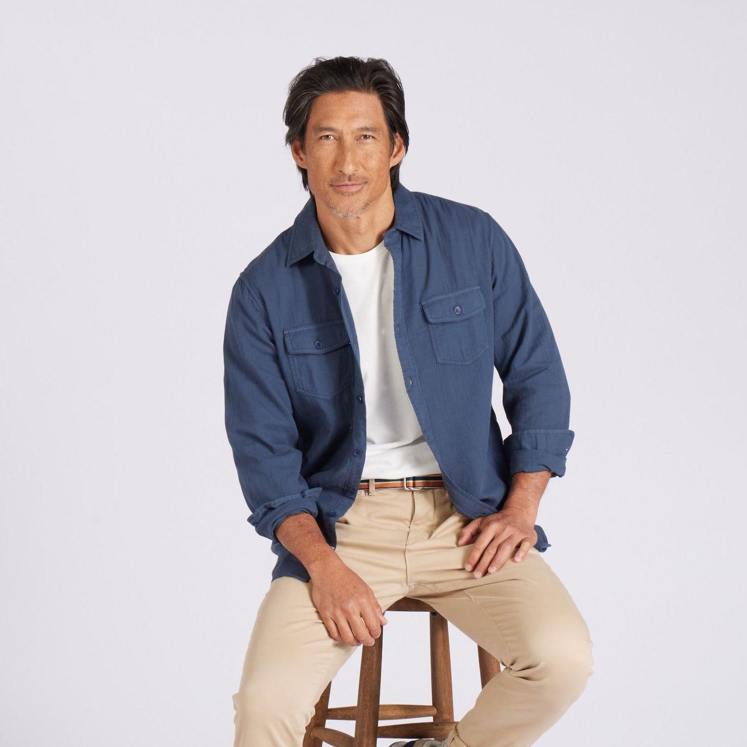 Brando Lightweight Double Cloth Shirt - Midnight Navy Product Image