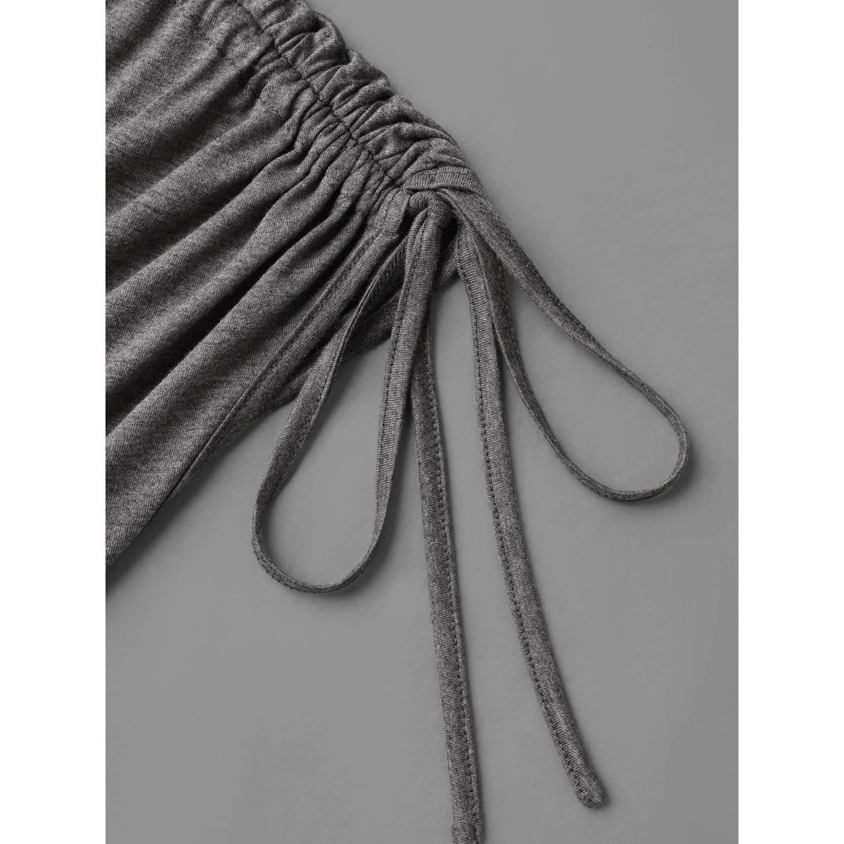 Plus Size DimGray Surplice Neck Drawstring Stretch Jumpsuit Women Casual Short sleeve Overlap Collar Everyday Loose Jumpsuits BloomChic 14-16/1X Product Image