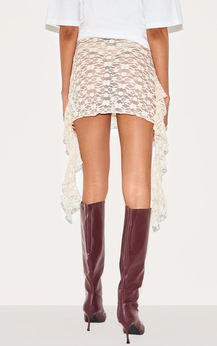 Cream Lace Frill Detail Drapey Mini Skirt Product Image