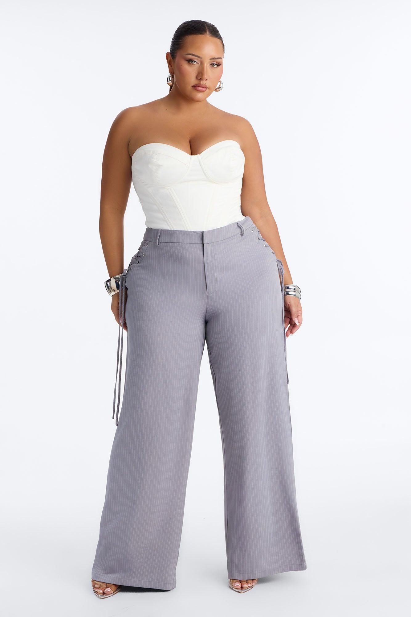 All Laced Up Low Rise Pinstripe Trouser - Light Grey Female Product Image