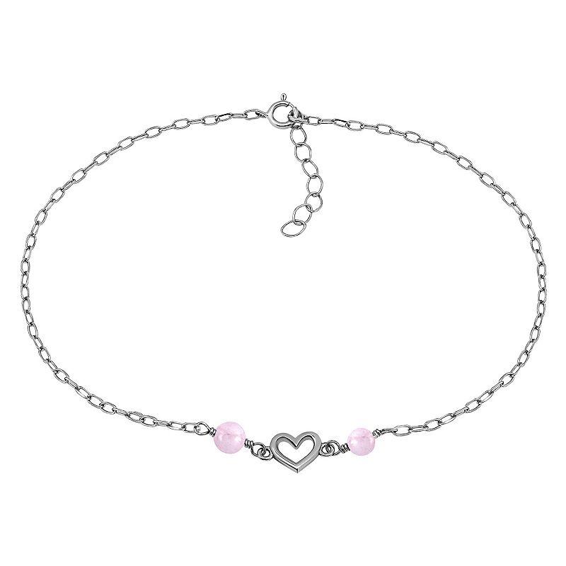 Aleure Precioso Sterling Silver Polished Heart Charm Anklet, Women's, Size: 10", Sterling Silver Blue Product Image