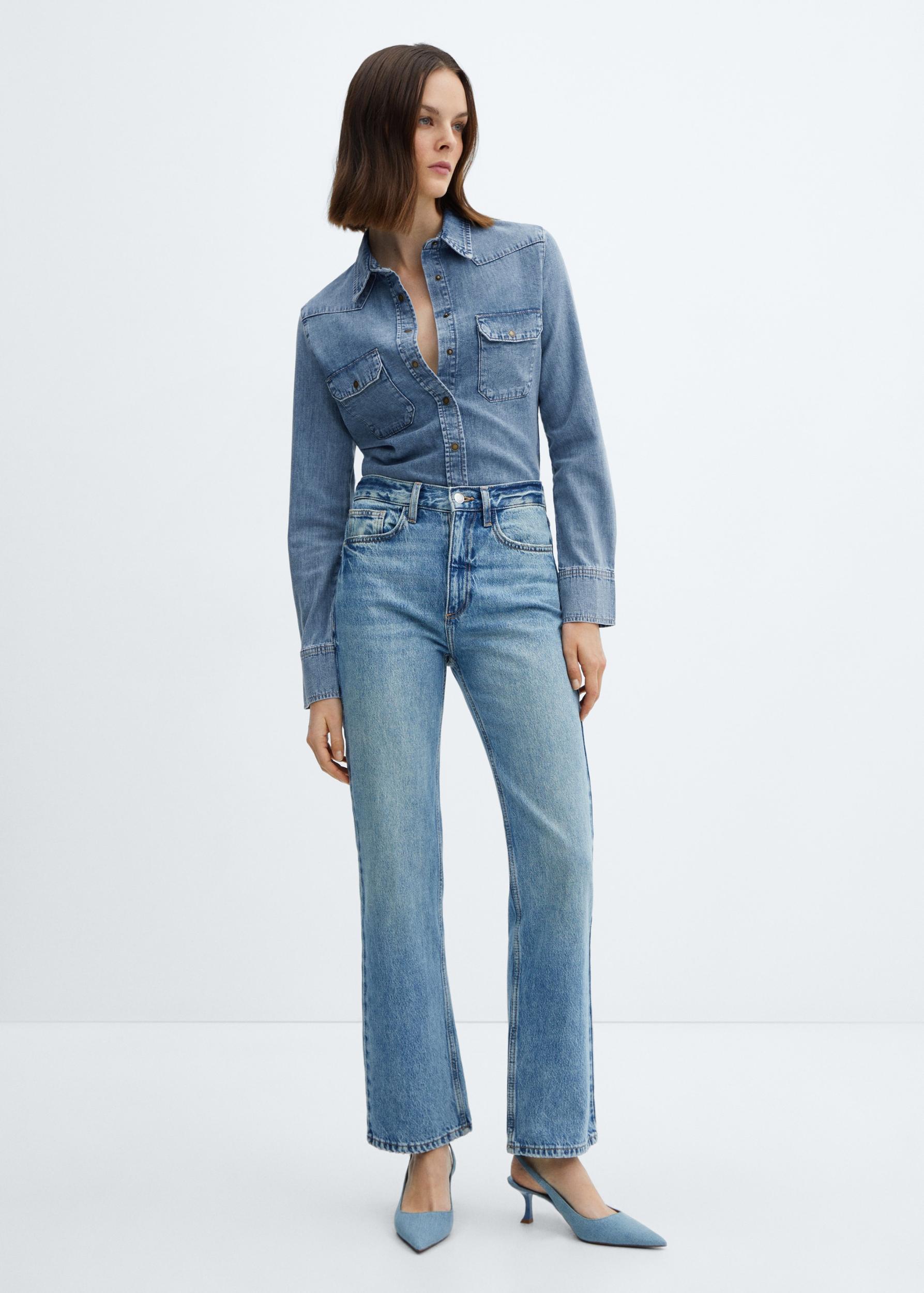 Chest-pocket denim shirt - Women | MANGO USA Product Image