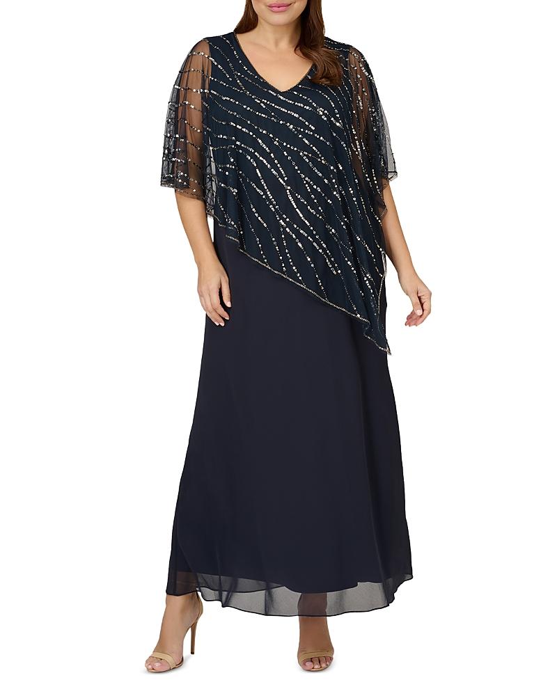 Adrianna Papell Plus Sequin Cape Overlay Gown Product Image