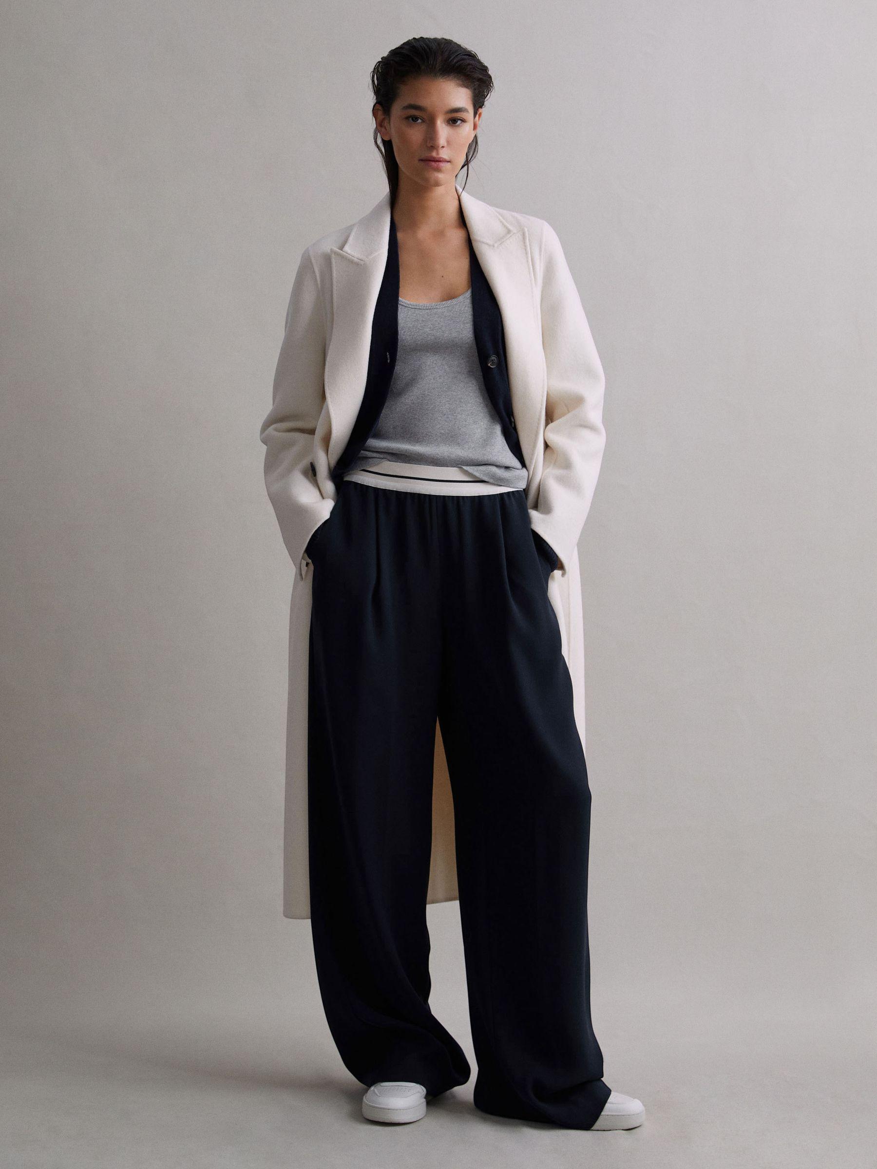 Petite Wide Leg Elasticated Trousers in Navy Product Image