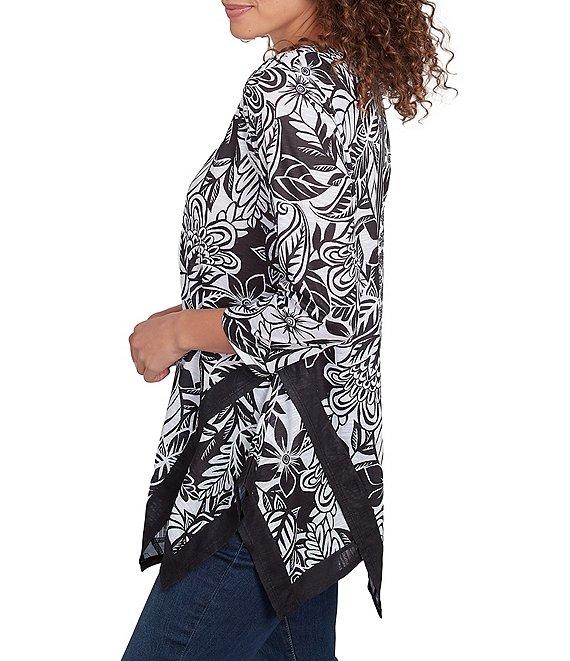 Ruby Rd. Embellished Printed Scoop Neck 3/4 Sleeve Shark-Bite Hem Top Product Image