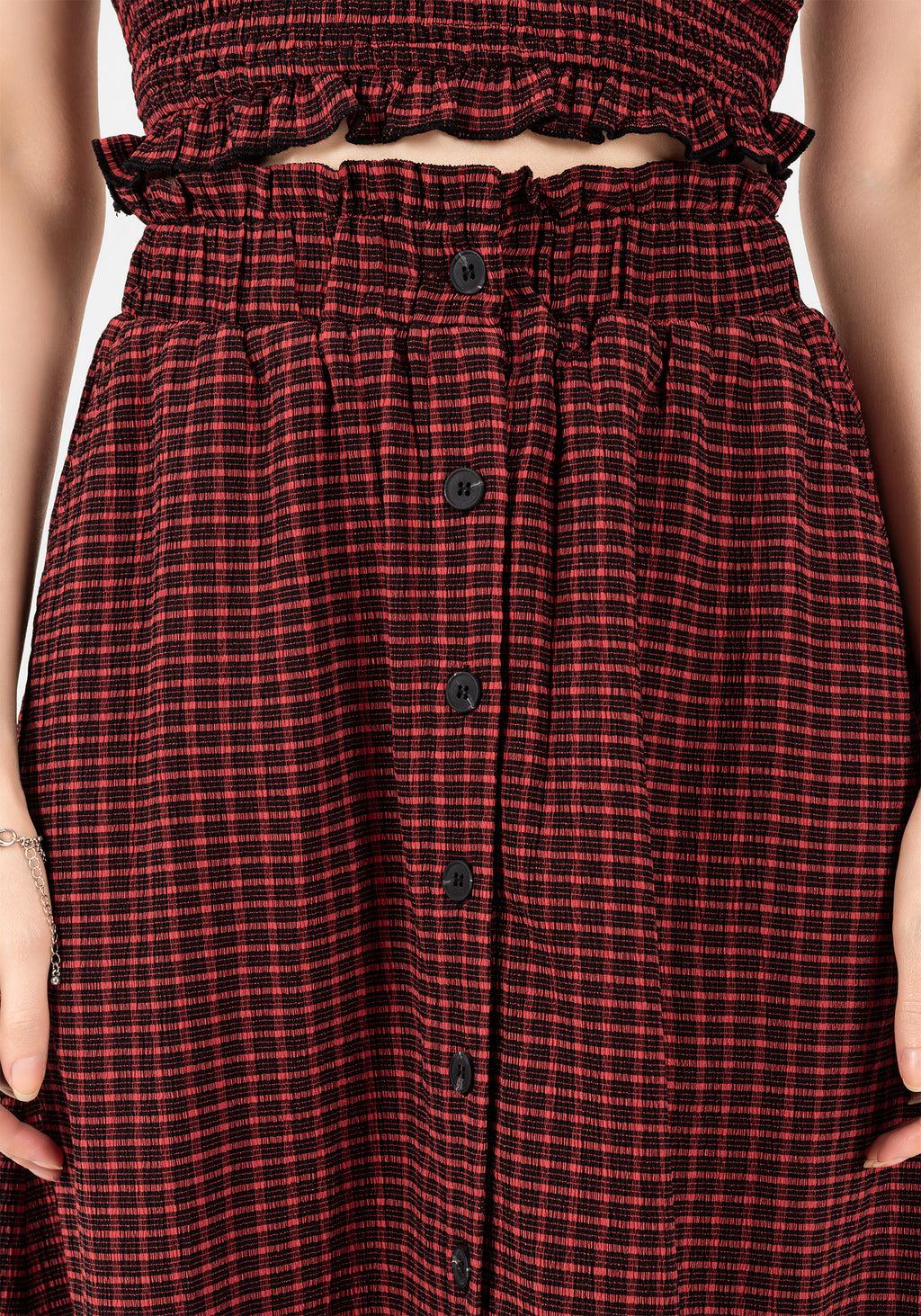 Carmine Textured Check Button Up Midaxi Skirt Product Image
