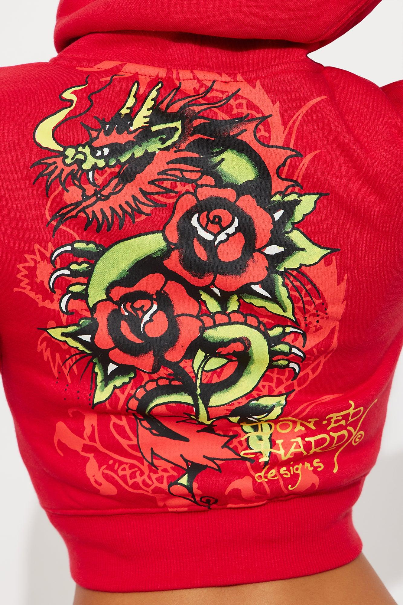 Ed Hardy Dragon Heart Front Zip Hoodie - Red Female Product Image