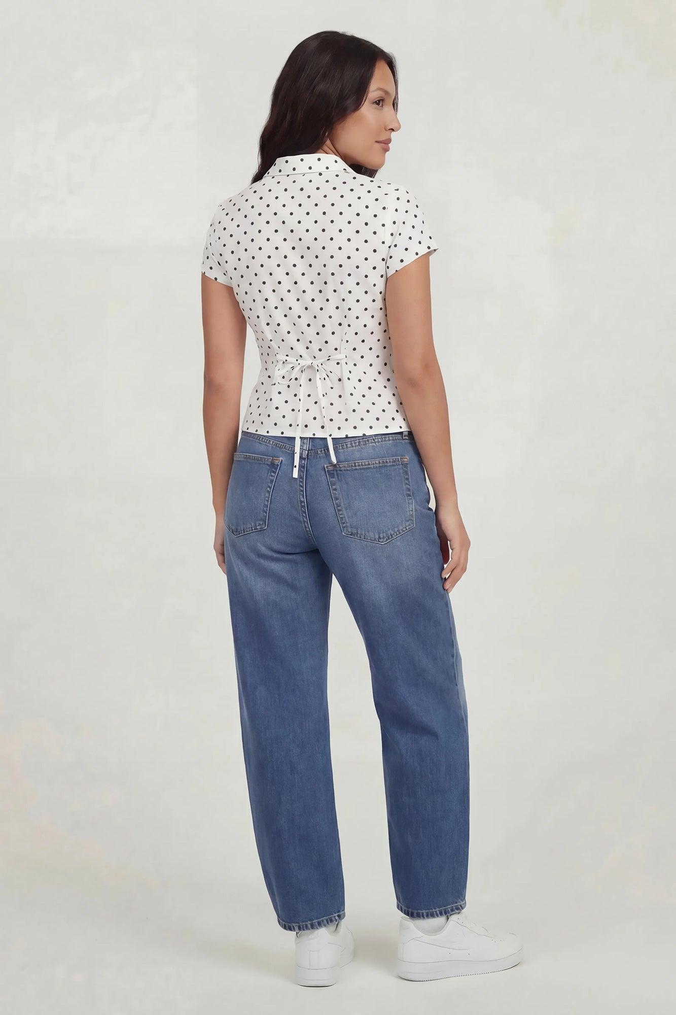 Tie Back Button-Up Short Sleeve Top Female Product Image