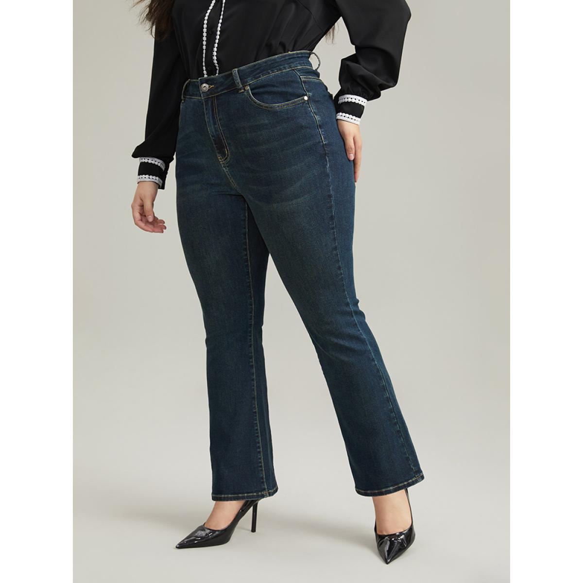 Plus Size Cotton Bootcut Dark Wash Very Stretchy Jeans Women Midnight Casual Plain Plain High stretch Pocket Jeans BloomChic 14/1X Product Image