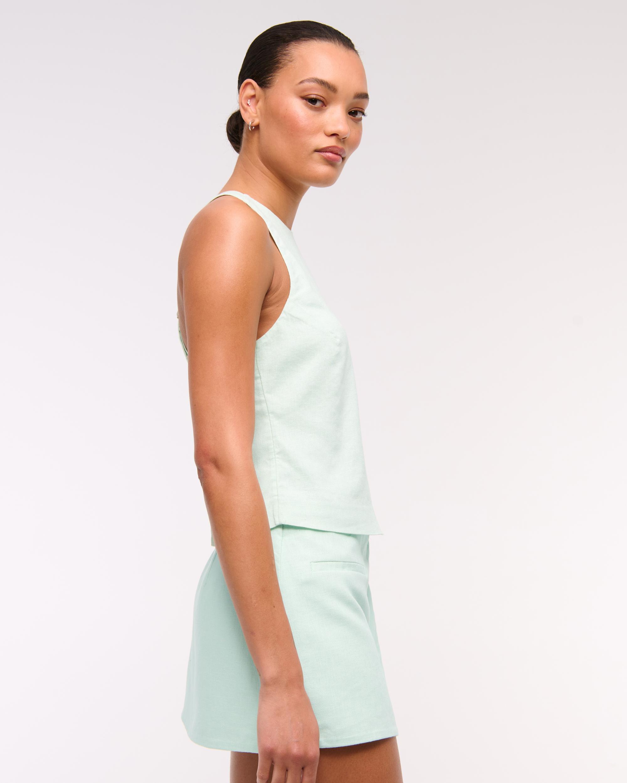 Linen-Blend Open-Back Set Top Product Image