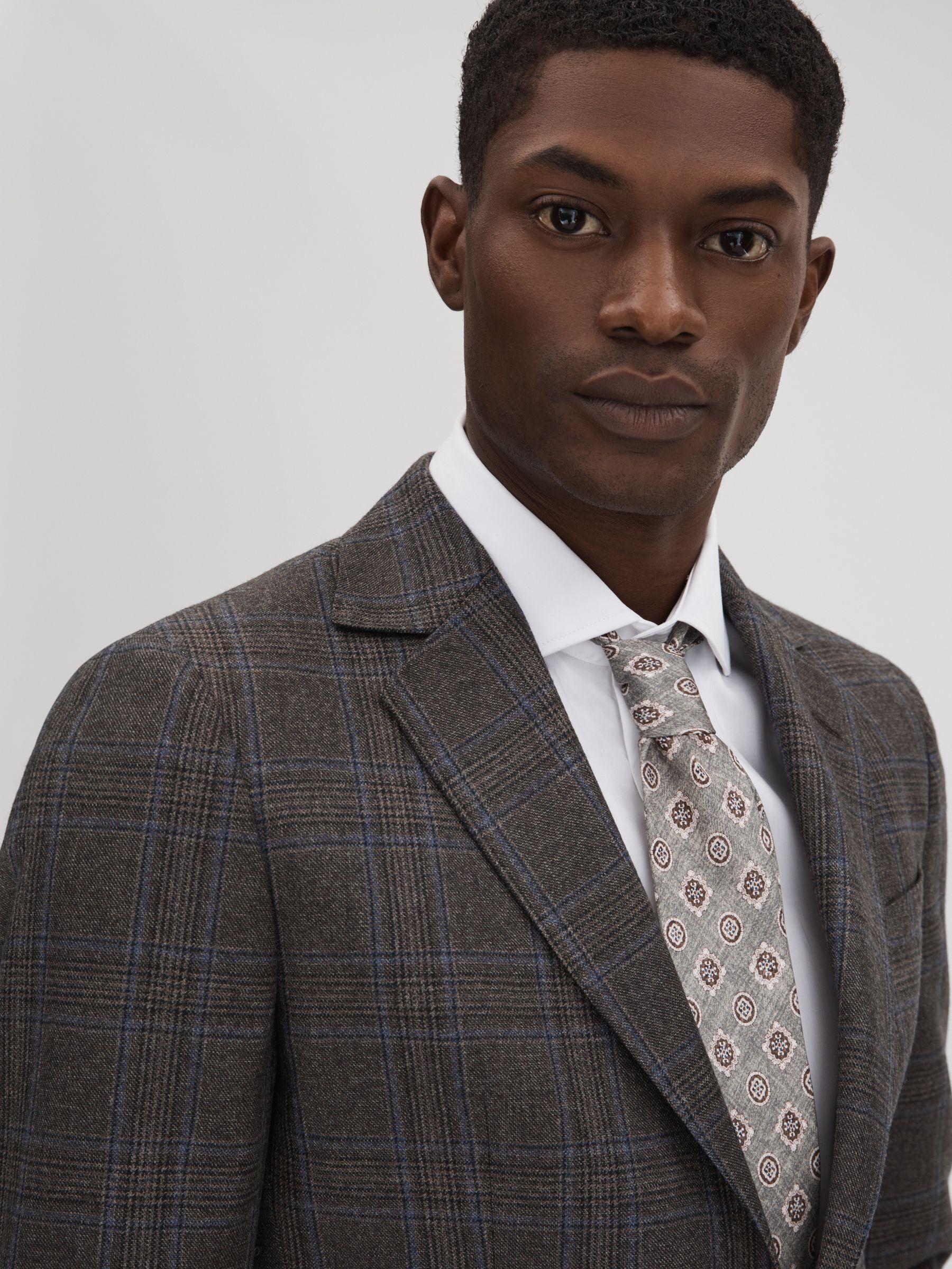 Slim Fit Wool Single Breasted Check Blazer in Brown Multi Product Image
