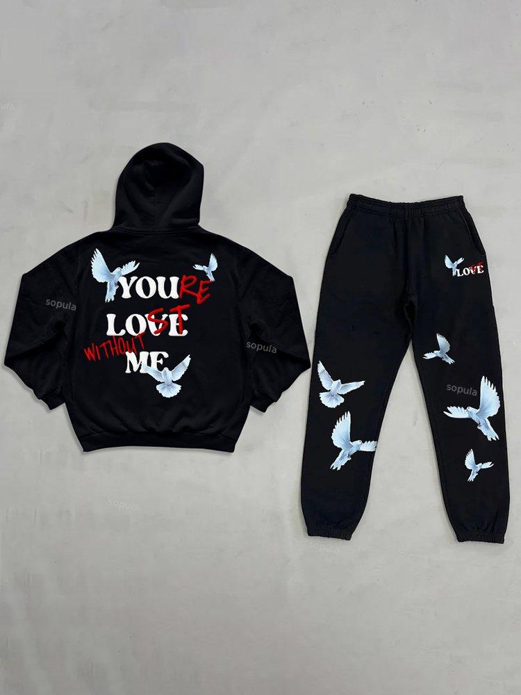 Sopula You‘re Lost Without Me Dove Graphic Tracksuit Unisex Men's Hoodie & Sweatpants Product Image