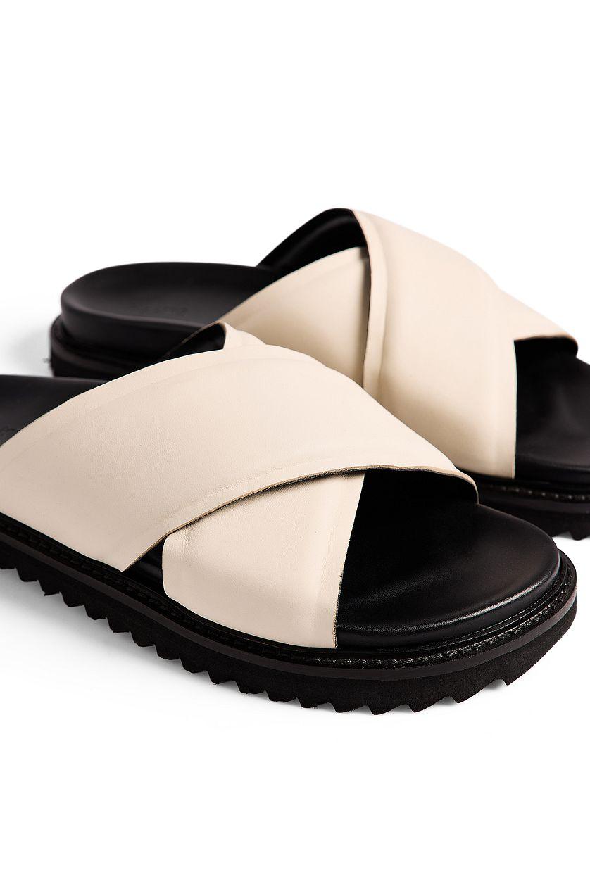 Leather Padded Crossed Strap Slippers Product Image