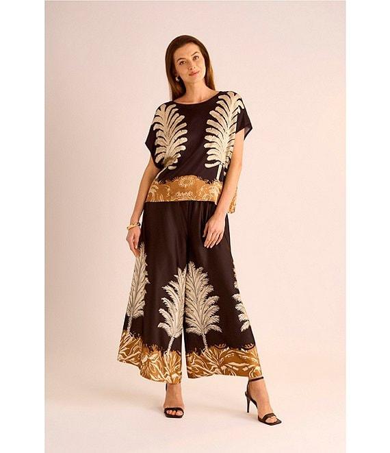 Vince Camuto Leaf Print Wide Leg Ankle Coordinating Pants Product Image