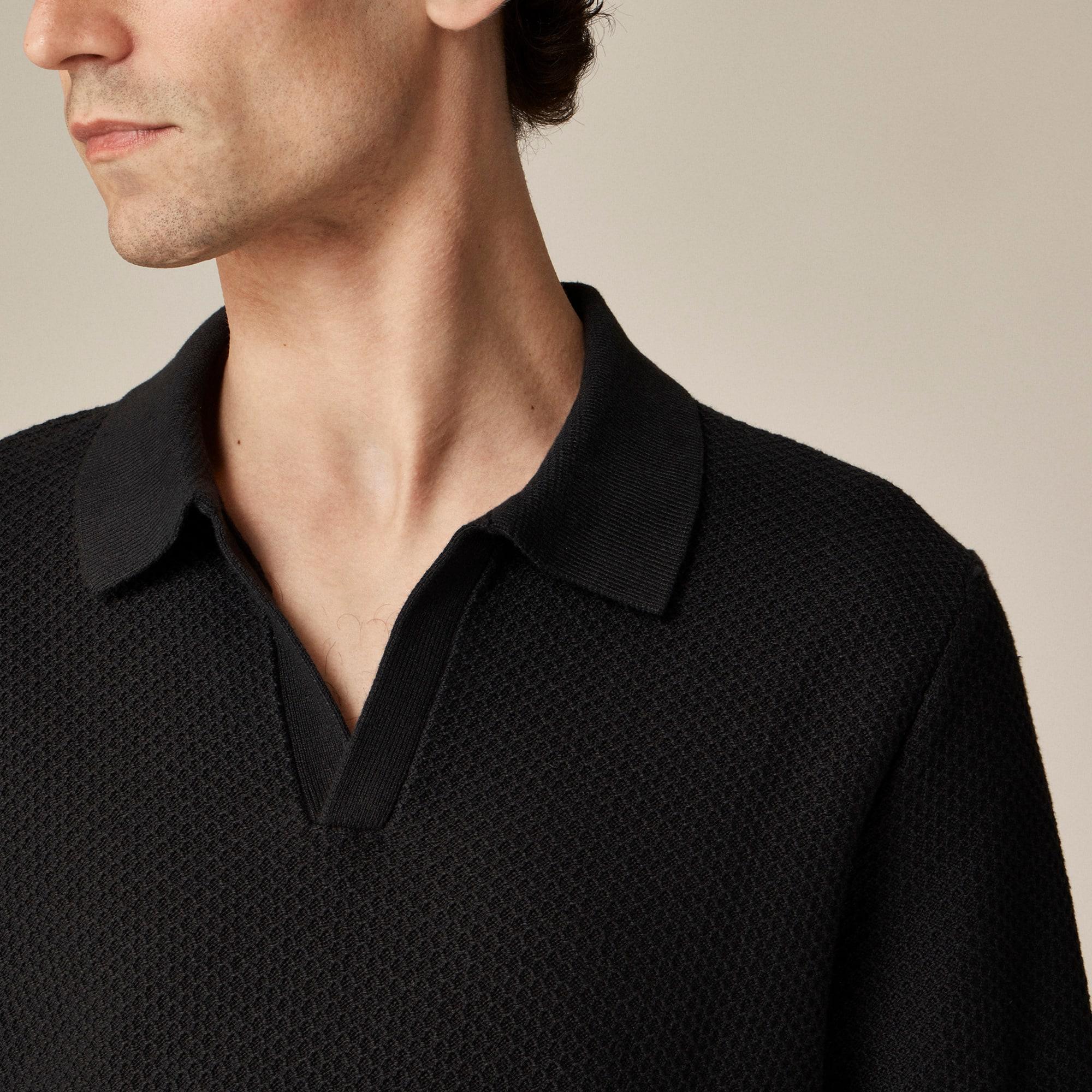 Short-sleeve textured-stitch cotton johnny-collar sweater-polo Product Image