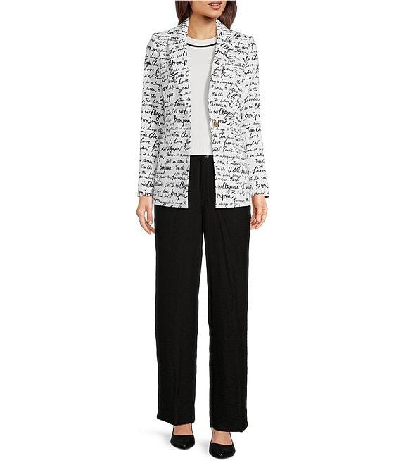 KARL LAGERFELD PARIS Woven Signature Script Print Notch Lapel Long Sleeve One-Button Jacket Product Image