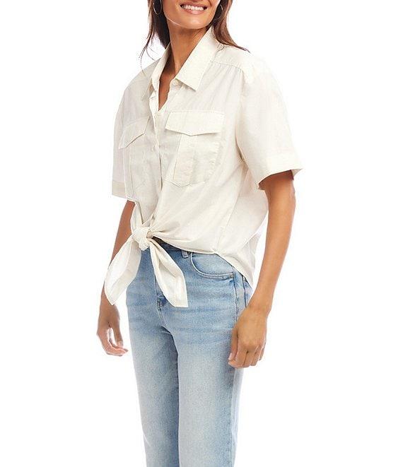 Karen Kane Point Collar Short Sleeve Tie Front Top Product Image