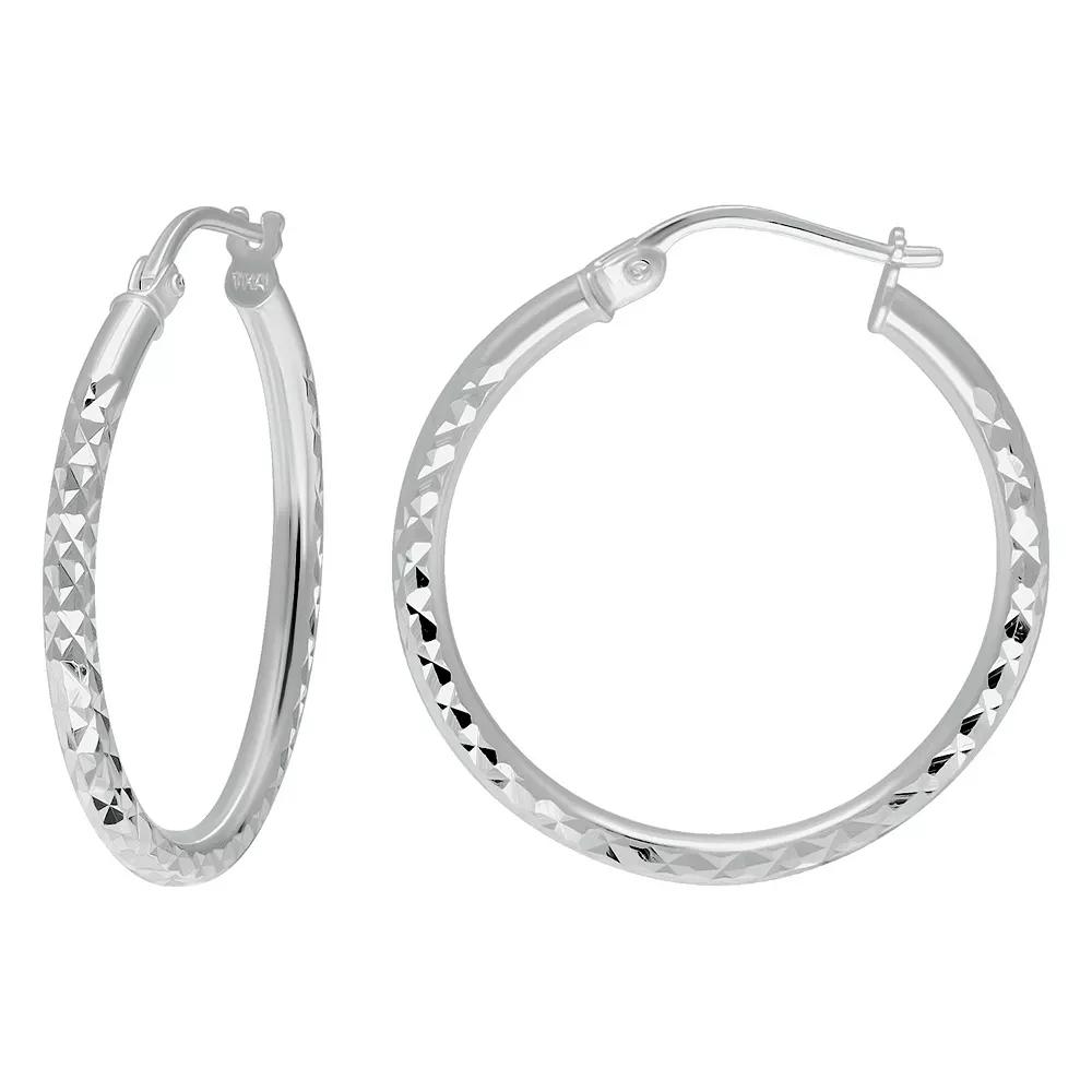 Aleure Precioso Sterling Silver Textured Hoop Earrings, Women's,  Product Image
