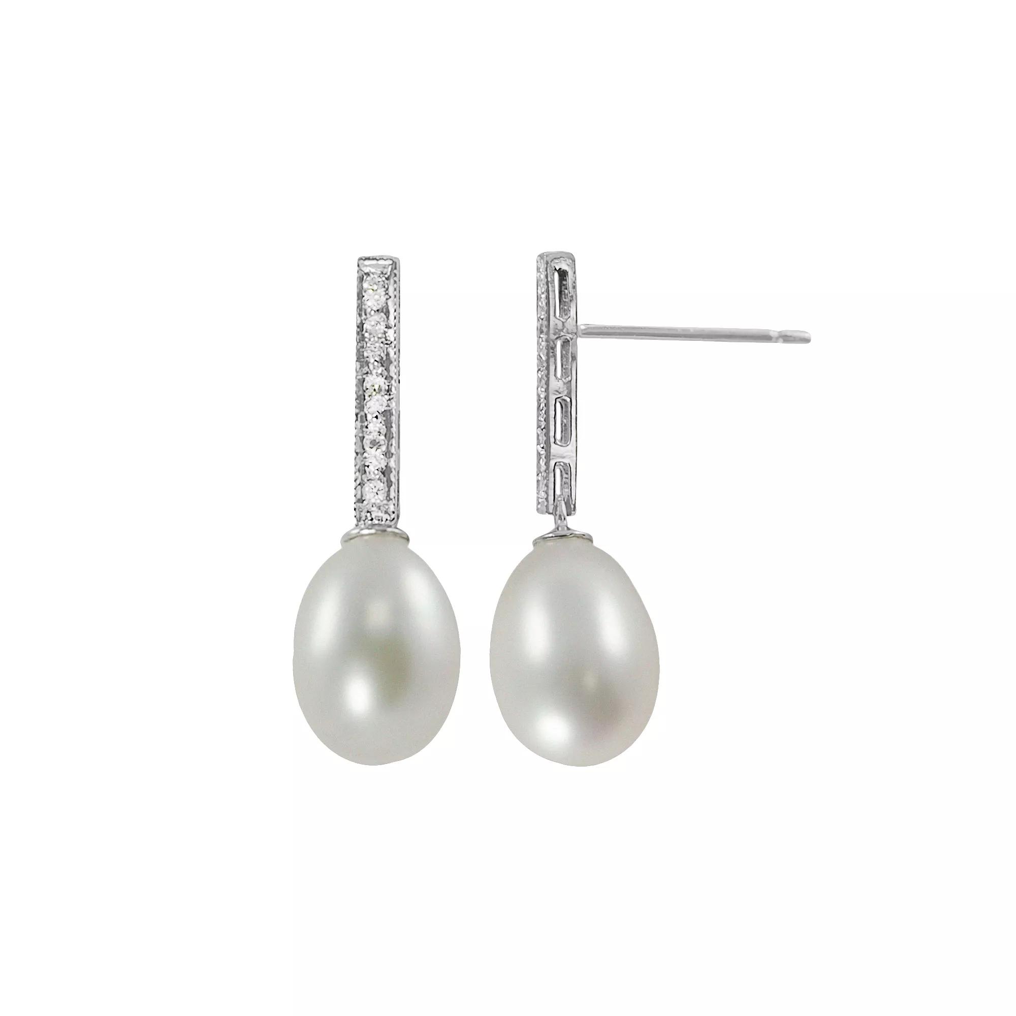 14k White Gold Freshwater Cultured Pearl and Diamond Accent Drop Earrings, Womens Product Image