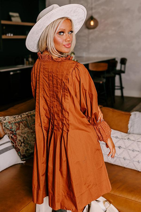 Caramel Kisses Pleated Mini Dress in Cinnamon Product Image