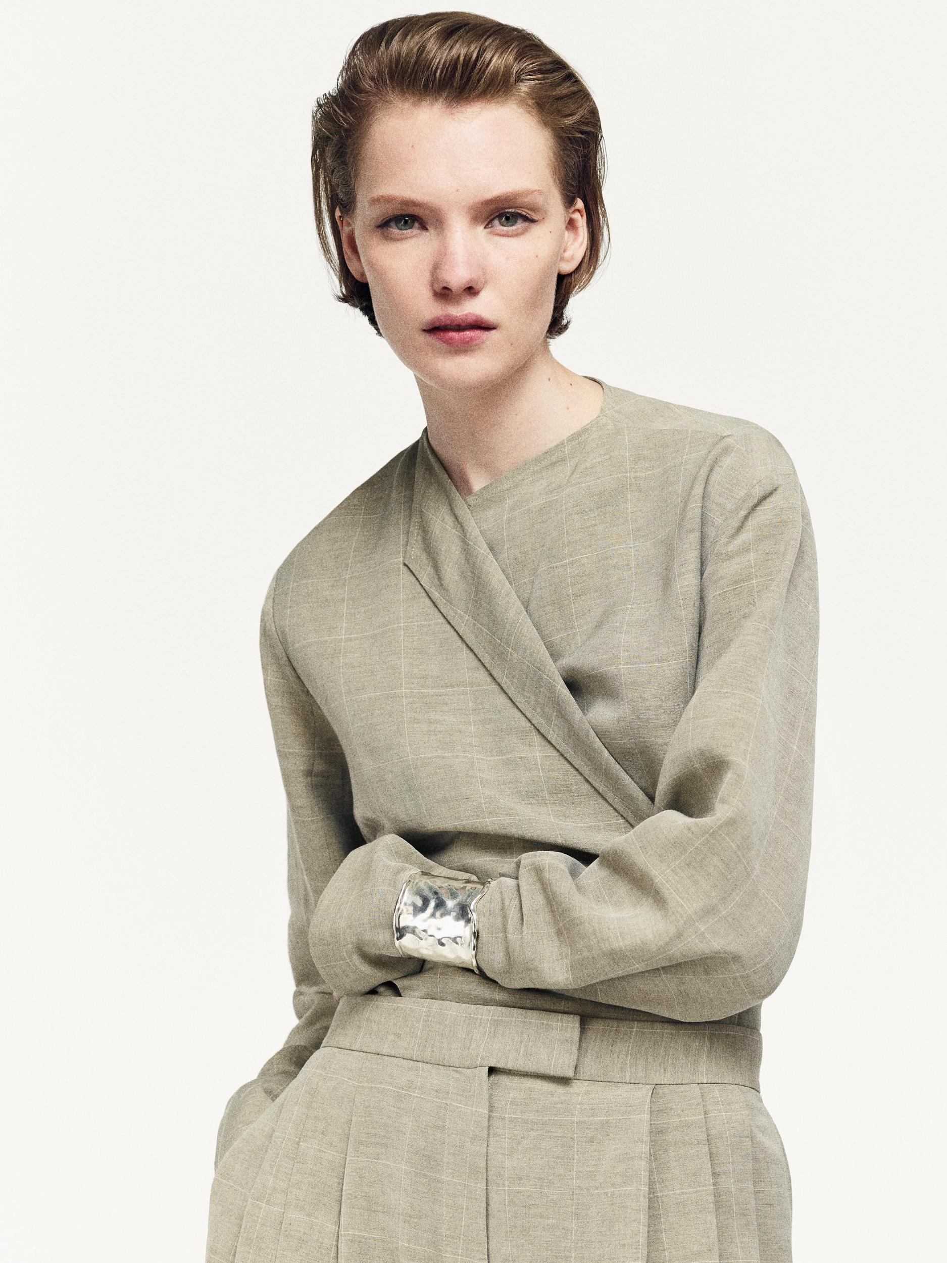 Linen blend check print kimono Product Image