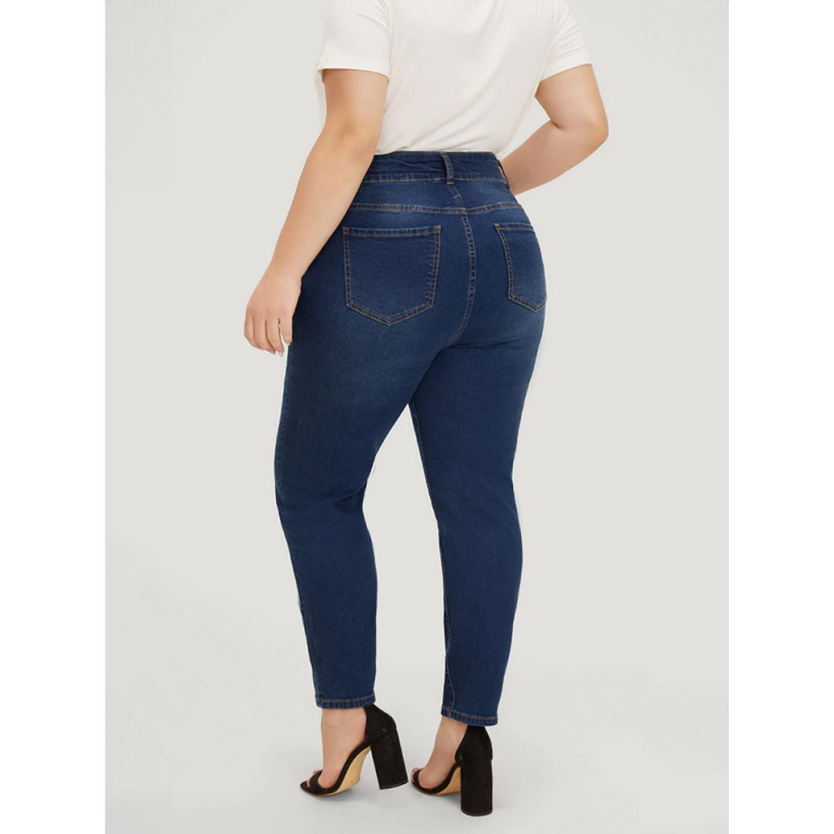 Plus Size Very Stretchy High Rise Medium Wash Star Embroidery Jeans Women Blue Casual Star and moon Embroidered High stretch Jeans BloomChic 12/L Product Image